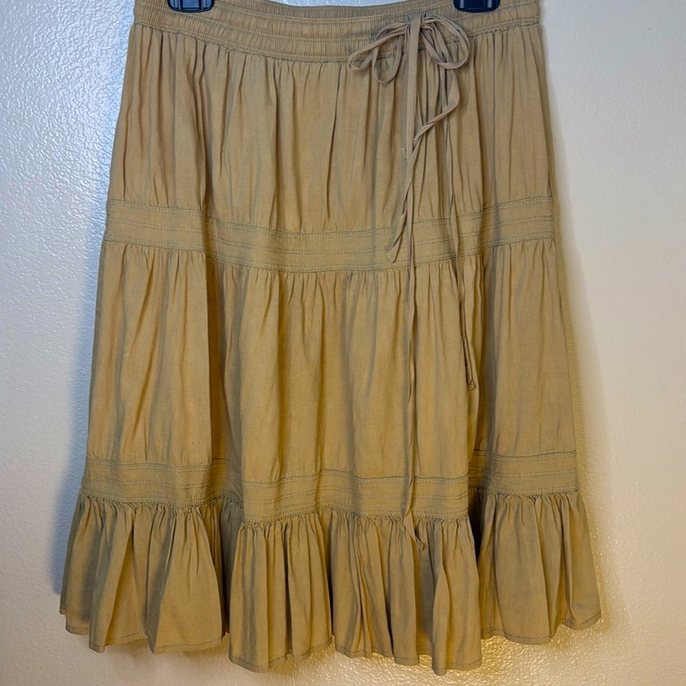 Theory Tan Prairie Midi Skirt with Tie Front